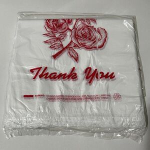 Rose Thank you Grocery Bag T-Shirt Plastic Carry Out sz 21.5x 12 x 6.5 -100 pcs